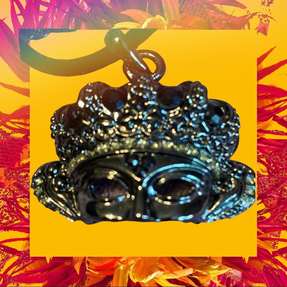 Hand Crafted Crown Mask Masquerade Necklace on Velvet Carnival Rio Regal